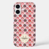 Roze Paarse Schattigee Vetkatten Naam Monogram Case-Mate iPhone Case (Achterkant)