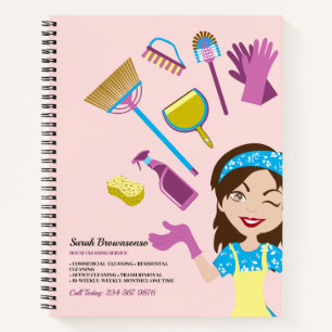 Roze Paarse Schoonmaak Cartoon Dienstmeid Schattig Notitieboek