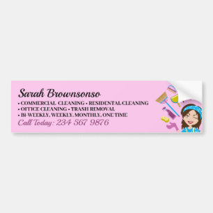 Roze Paarse Schoonmaakvrouw Cartoon Schoonmaken Bumpersticker