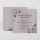 Roze & Paarse Shimmer Butterfly Sweet 16 Uitnodige Kaart (Voorkant / Achterkant)