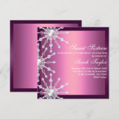 Roze & Paarse Shimmer Snowflake Verjaardag Uitnodi Kaart (Voorkant / Achterkant)