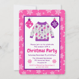 Roze Paarse Sieraden Horrorsweater Kerstfeest Kaart