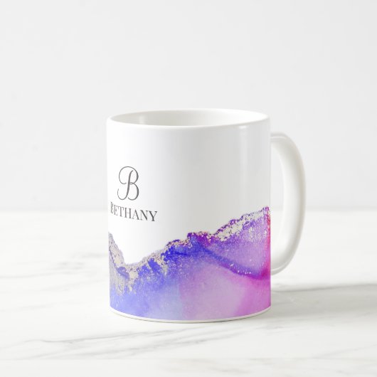 Roze Paarse Silver Monogram Coffee Mok (Voorkant rechts)