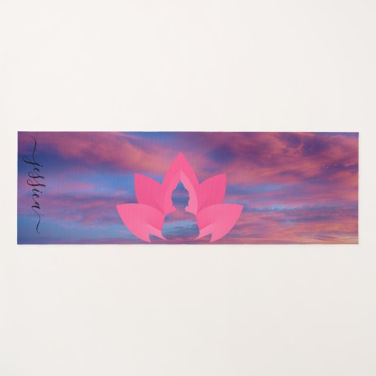 Roze Paarse Sky Buddha Lotus Aangepast Yogamat (Voorkant (horizontaal))