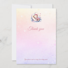 Roze & Paarse slaperig Beer op de maan Baby shower Bedankkaart