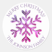 Roze Paarse sneeuwvlok Elegant Modern Christmas Ronde Sticker (Voorkant)