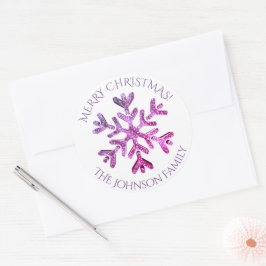 Roze Paarse sneeuwvlok Elegant Modern Christmas Ronde Sticker