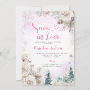 Roze Paarse Sneeuwvlok Sneeuw in Love Bruidsuitnod Kaart