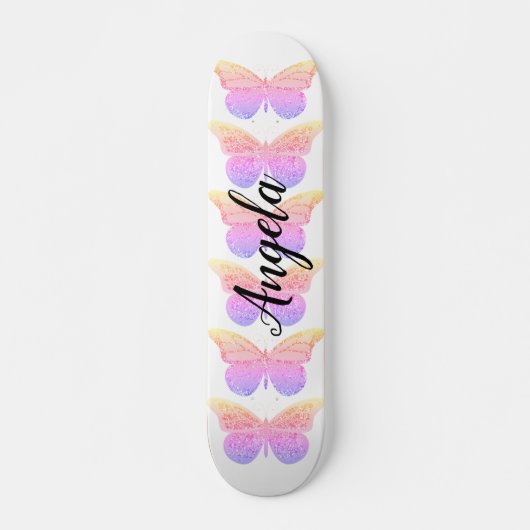 Roze Paarse Sparkle Butterflies Gepersonaliseerd S Persoonlijk Skateboard (Voorkant)