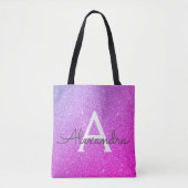 Roze Paarse Sparkle Elegant Monogram Boekentas Tote Bag (Voorkant)