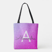 Roze Paarse Sparkle Elegant Monogram Boekentas Tote Bag (Achterkant)