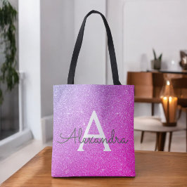 Roze Paarse Sparkle Elegant Monogram Boekentas Tote Bag