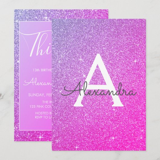 Roze Paarse Sparkle Glitter 13e dertien Verjaardag Kaart (Voorkant / Achterkant)