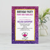 Roze & Paarse Sparkle Glitter 40e Verjaardagsfeest Kaart (Staand voorkant)