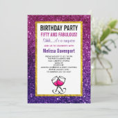 Roze & Paarse Sparkle Glitter 50ste Verjaardagsfee Kaart (Staand voorkant)