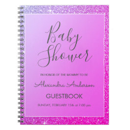 Roze Paarse Sparkle Glitter Baby shower Guestbook Notitieboek