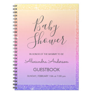 Roze Paarse Sparkle Glitter Baby shower Guestbook Notitieboek