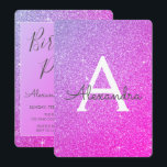 Roze Paarse Sparkle Glitter Girly Verjaardagsfeest Kaart<br><div class="desc">Roze en Paarse Ombre Sparkle Glitter Girly Verjaardagsfeestje Monogram Naam en Initiaal Verjaardagsfeestuitnodiging. Deze uitnodiging is perfect voor de roze en Paarse Sparkle Glitter Girly Party op zoek naar te vieren in Luxury.</div>