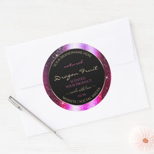 Roze Paarse Sparkle Glitter Lijst Productlabel Ronde Sticker (Envelop)
