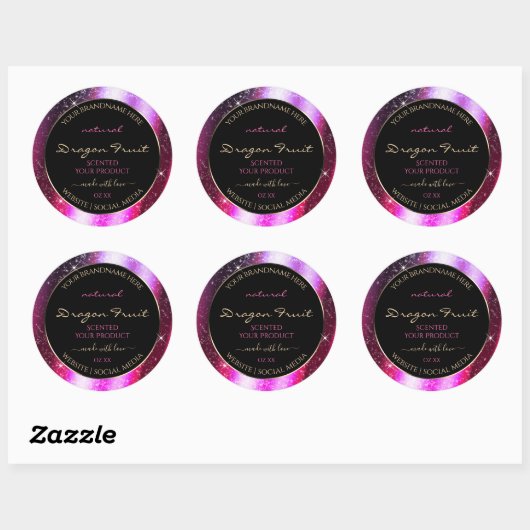 Roze Paarse Sparkle Glitter Lijst Productlabel Ronde Sticker (Vel)
