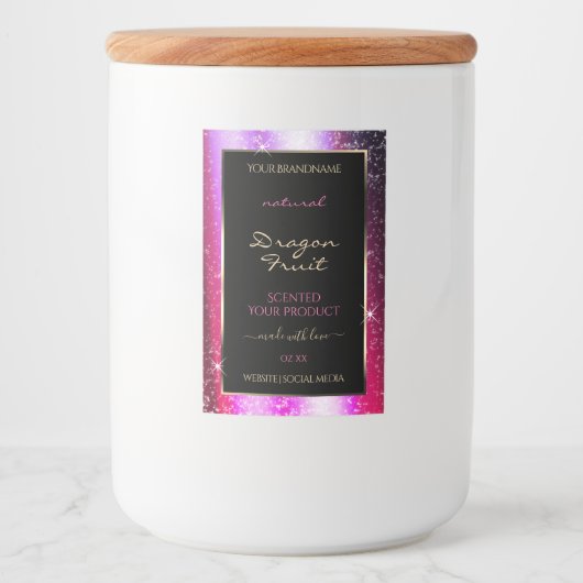 Roze Paarse Sparkle Glitter Lijst Productlabel Voedselcontainer Etiket (Voorkant)