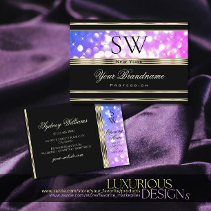 Roze Paarse sparkle Glitter Monogram Black Gold Visitekaartje