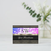Roze Paarse sparkle Glitter Monogram Black Gold Visitekaartje (Staand voorkant)