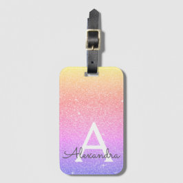 Roze Paarse Sparkle Glitter Monogram Naam Bagagelabel