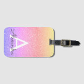 Roze Paarse Sparkle Glitter Monogram Naam Bagagelabel (Voorkant (horizontaal))