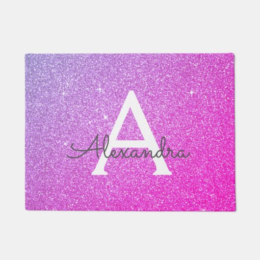 Roze Paarse Sparkle Glitter Monogram Naam Deurmat (Voorkant)