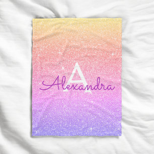 Roze Paarse Sparkle Glitter Monogram Naam Fleece Deken