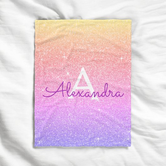 Roze Paarse Sparkle Glitter Monogram Naam Fleece Deken