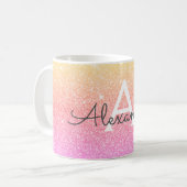 Roze Paarse Sparkle Glitter Monogram Naam Initiaal Koffiemok (Voorkant links)