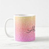 Roze Paarse Sparkle Glitter Monogram Naam Initiaal Koffiemok (Links)