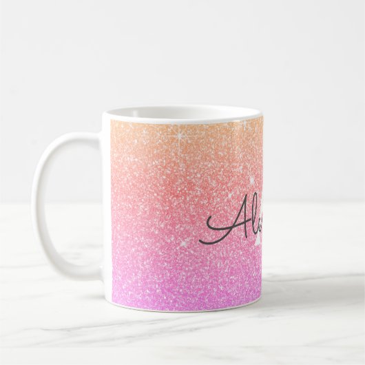Roze Paarse Sparkle Glitter Monogram Naam Initiaal Koffiemok (Links)