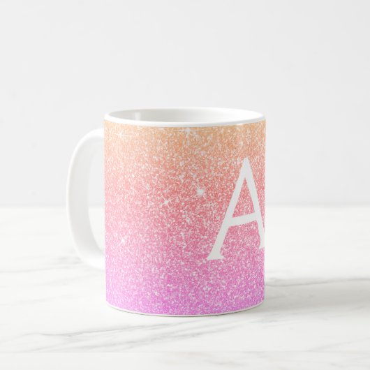 Roze Paarse Sparkle Glitter Monogram Naam Initiaal Koffiemok (Voorkant links)