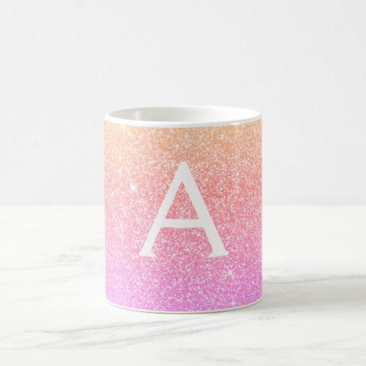 Roze Paarse Sparkle Glitter Monogram Naam Initiaal Koffiemok (Center)