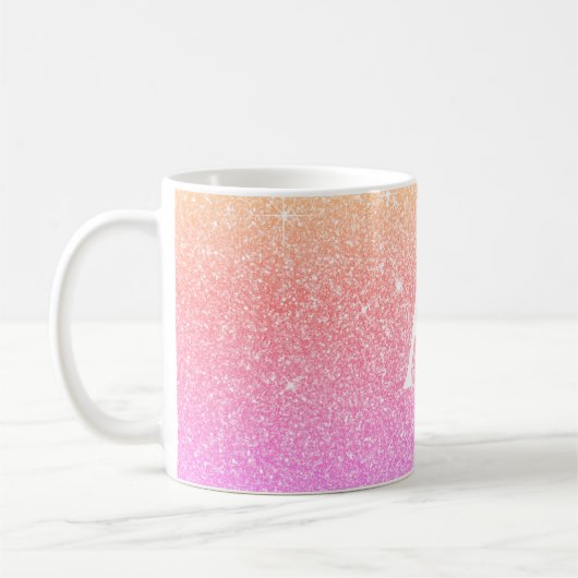 Roze Paarse Sparkle Glitter Monogram Naam Initiaal Koffiemok (Links)