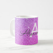 Roze Paarse Sparkle Glitter Monogram Naam Initiaal Koffiemok (Voorkant links)