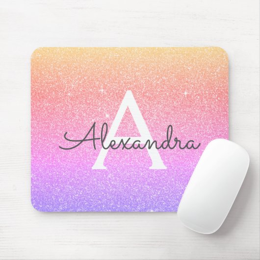 Roze Paarse Sparkle Glitter Monogram Name Mousepad Muismat (Met muis)