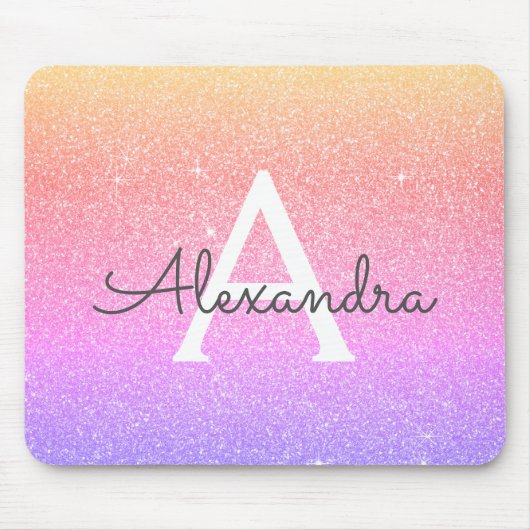Roze Paarse Sparkle Glitter Monogram Name Mousepad Muismat (Voorkant)