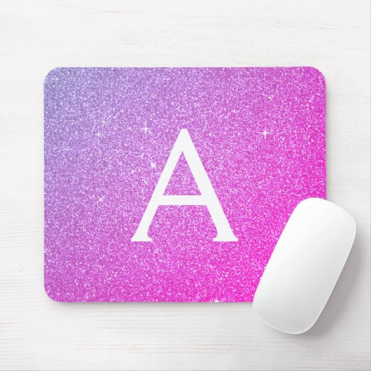 Roze Paarse Sparkle Glitter Monogram Name Mousepad Muismat (Met muis)