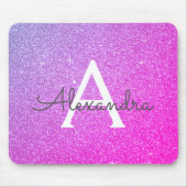 Roze Paarse Sparkle Glitter Monogram Name Mousepad Muismat (Voorkant)