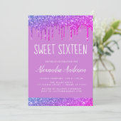 Roze Paarse Sparkle Glitter Sweet Zestien Verjaard Kaart (Staand voorkant)