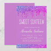 Roze Paarse Sparkle Glitter Sweet Zestien Verjaard Kaart (Voorkant / Achterkant)