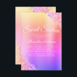 Roze Paarse Sparkle Glitter Sweet Zestien Verjaard Kaart<br><div class="desc">Goud,  Roze,  Blauw en Paarse Regenboog Pastel Ombre Faux Sparkle Glitter Metallic Folie Sweet 16 Verjaardag Party Invitation. Dit is de perfecte Sweet Sixteen Birthday Invitation voor een modern en elegant Glitter Sparkle Girly-verjaardagsfeestje. Neem contact op met de ontwerper voor bijpassende aangepaste items.</div>