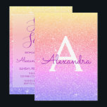 Roze Paarse Sparkle Glitter Sweet Zestien Verjaard Kaart<br><div class="desc">Girly Pink,  Paarse Gold en Sinaasappel Ombre Pastel Gold Sparkle Glitter Sweet Sixteen Monogram Naam en Initiaal Verjaardagsfeestuitnodiging. Deze uitnodiging is perfect voor de Pastel Sparkle Glitter Sweet 16 Verjaardagsfeest op zoek naar te vieren in goud.</div>