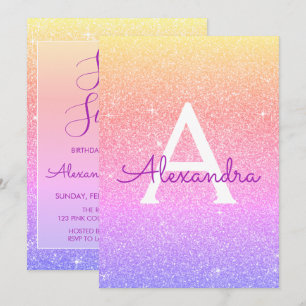 Roze Paarse Sparkle Glitter Sweet Zestien Verjaard Kaart