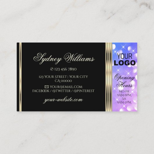 Roze Paarse Sparkle Glitter Toevoegen Logo Zwart G Visitekaartje (Achterkant)