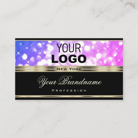 Roze Paarse Sparkle Glitter Toevoegen Logo Zwart G Visitekaartje (Voorkant)